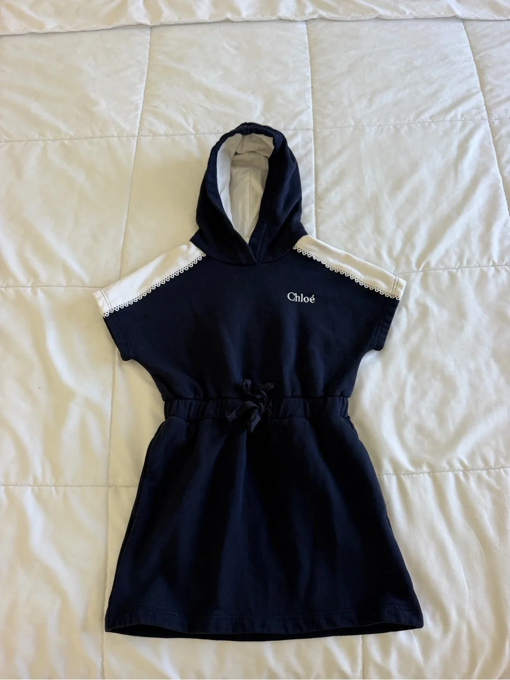 Chloé Navy Dress with White Shoulder Trim